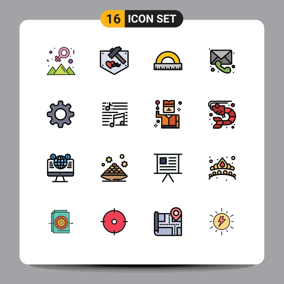 Universal Icon Symbols Group of 16 Modern Flat Color Filled Lines of cog call angle chat scale Editable Creative Vector Design Elements