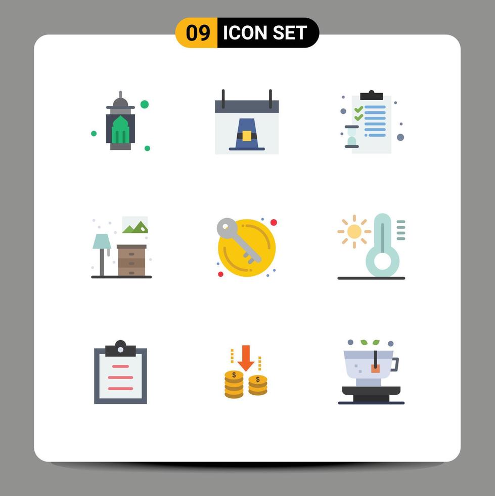 Modern Set of 9 Flat Colors Pictograph of lump living holiday home education Editable Vector Design Elements