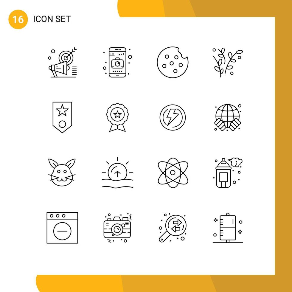 16 Universal Outlines Set for Web and Mobile Applications rank military cookie circled plant Editable Vector Design Elements