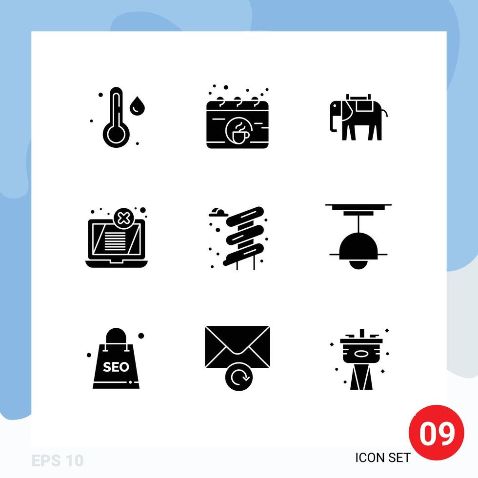 9 User Interface Solid Glyph Pack of modern Signs and Symbols of park slider animal threat error Editable Vector Design Elements