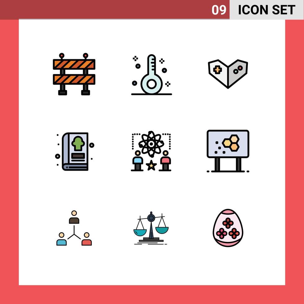 9 Thematic Vector Filledline Flat Colors and Editable Symbols of man physics videogame user food Editable Vector Design Elements