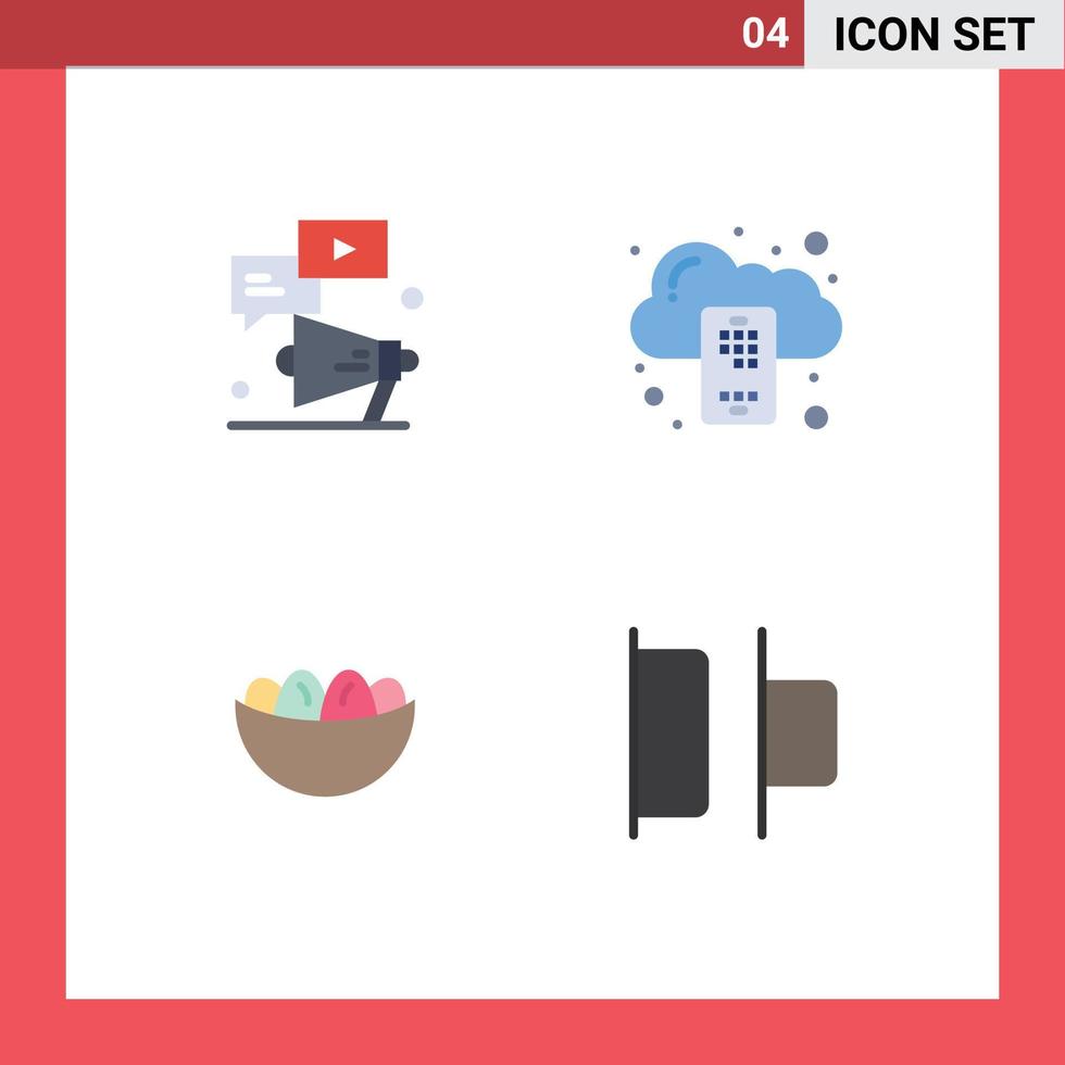 Pictogram Set of 4 Simple Flat Icons of megaphone bowl chat cloud easter Editable Vector Design Elements