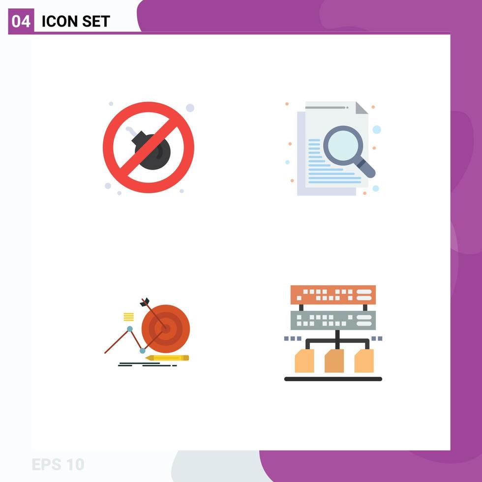 Group of 4 Flat Icons Signs and Symbols for fire focus document target data Editable Vector Design Elements