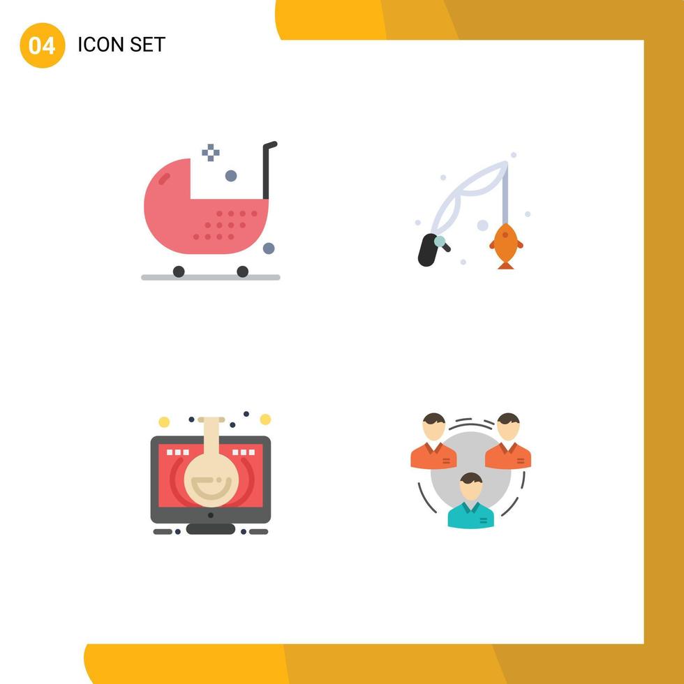 Group of 4 Modern Flat Icons Set for baby elearning fitness fishing learning Editable Vector Design Elements