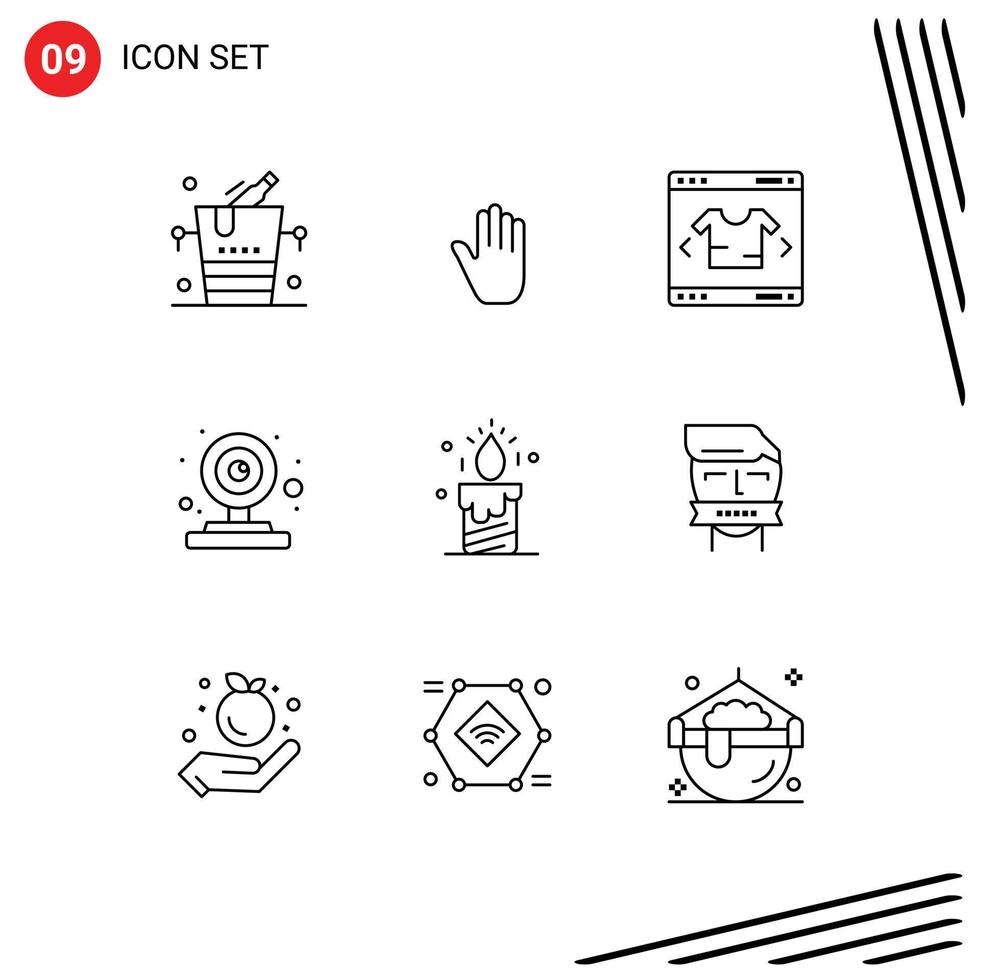 User Interface Pack of 9 Basic Outlines of light video camera business webcam camera Editable Vector Design Elements