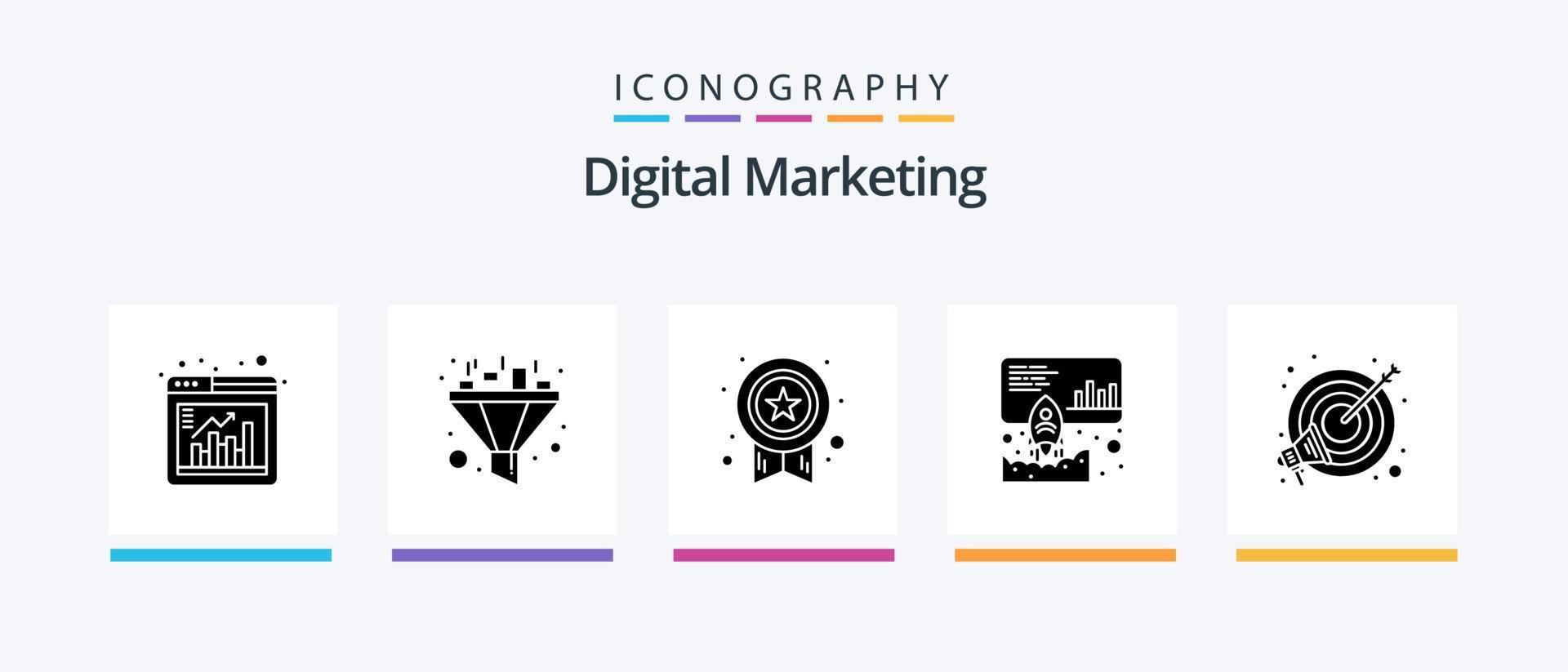 Digital Marketing Glyph 5 Icon Pack Including focus. goal. medal. promote. launch. Creative Icons Design vector