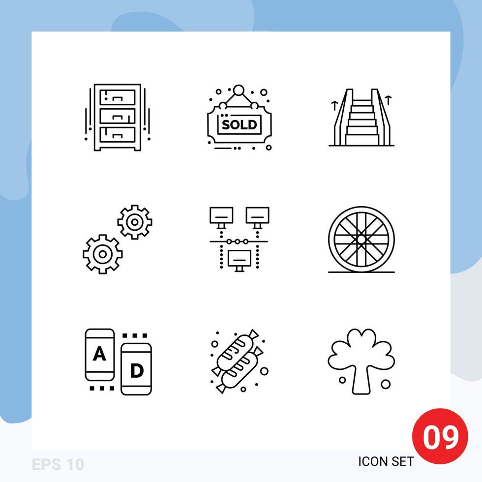 9 Outline concept for Websites Mobile and Apps internet options sold gears ladder Editable Vector Design Elements