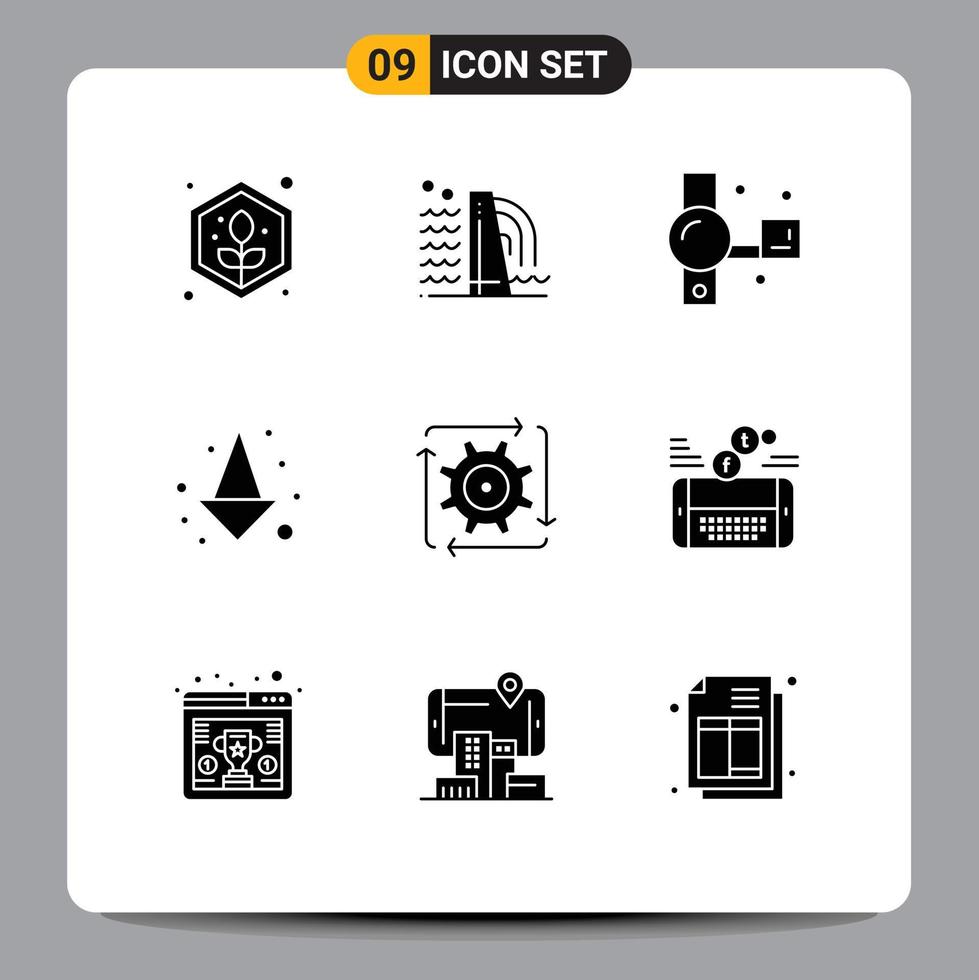 Pictogram Set of 9 Simple Solid Glyphs of automation full camcorder down video camera Editable Vector Design Elements