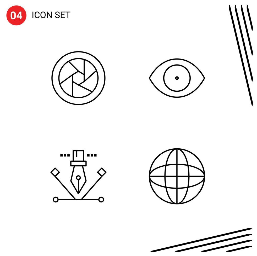 Line Pack of 4 Universal Symbols of camera accessories illustration eye vision automation Editable Vector Design Elements