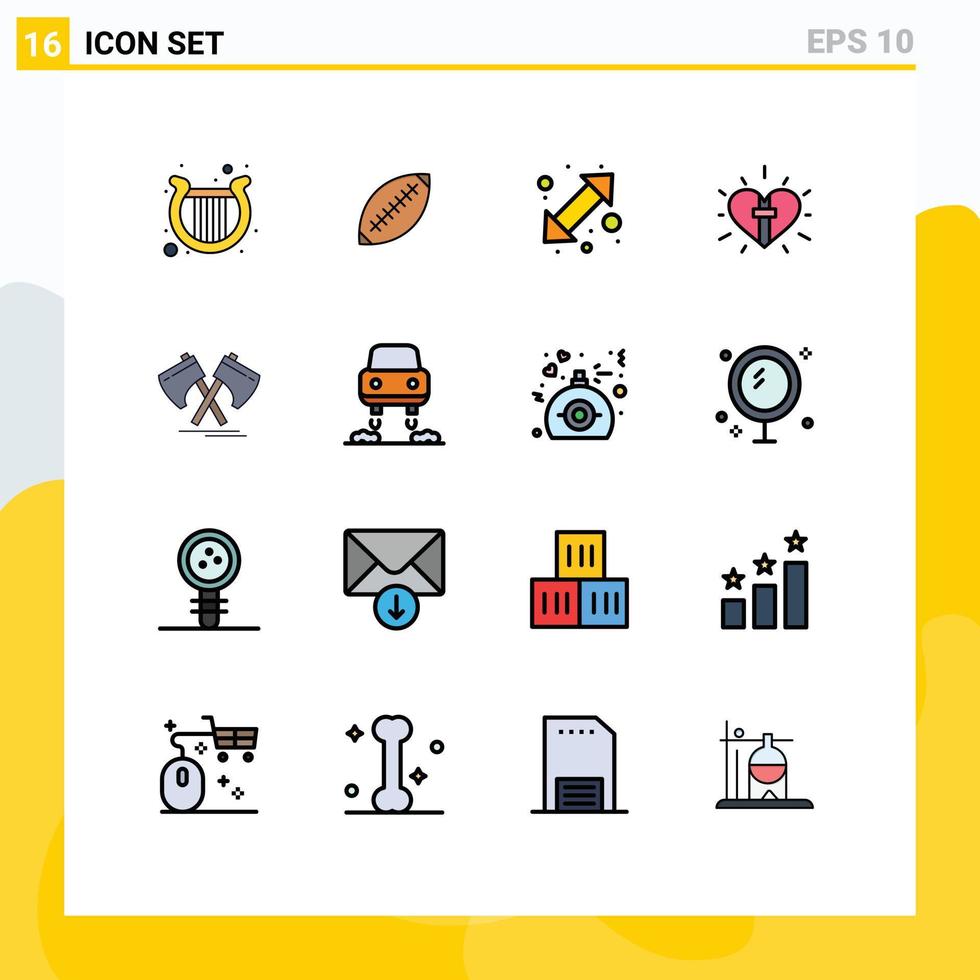 Universal Icon Symbols Group of 16 Modern Flat Color Filled Lines of celebration love rugby ball up down go Editable Creative Vector Design Elements