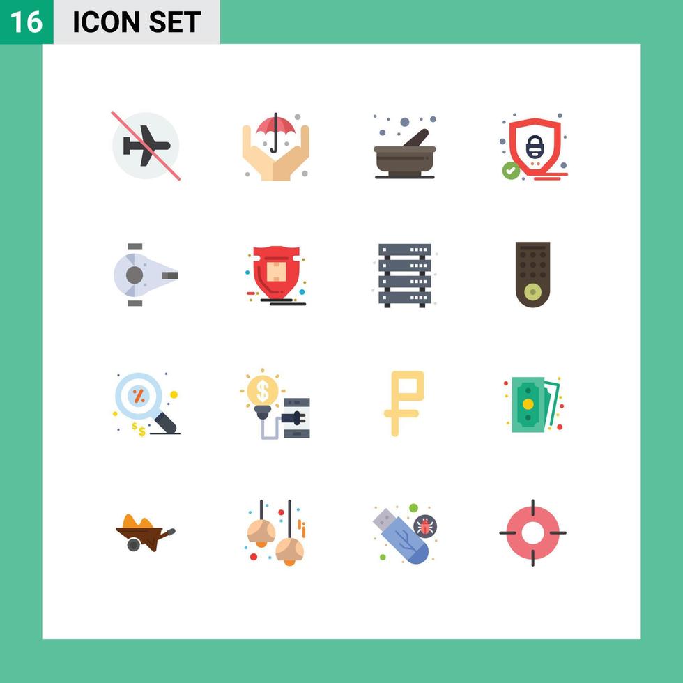 Universal Icon Symbols Group of 16 Modern Flat Colors of interceptor cruiser cooking shield protection Editable Pack of Creative Vector Design Elements