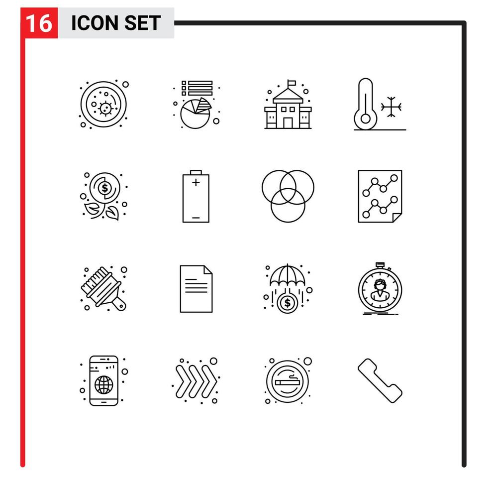 Set of 16 Vector Outlines on Grid for profit investment education budget thermometer Editable Vector Design Elements
