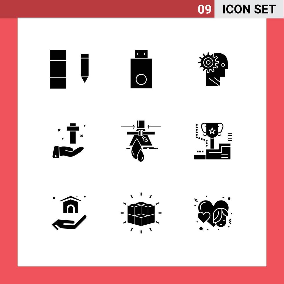 Solid Glyph Pack of 9 Universal Symbols of christian hand solution working mechanism Editable Vector Design Elements