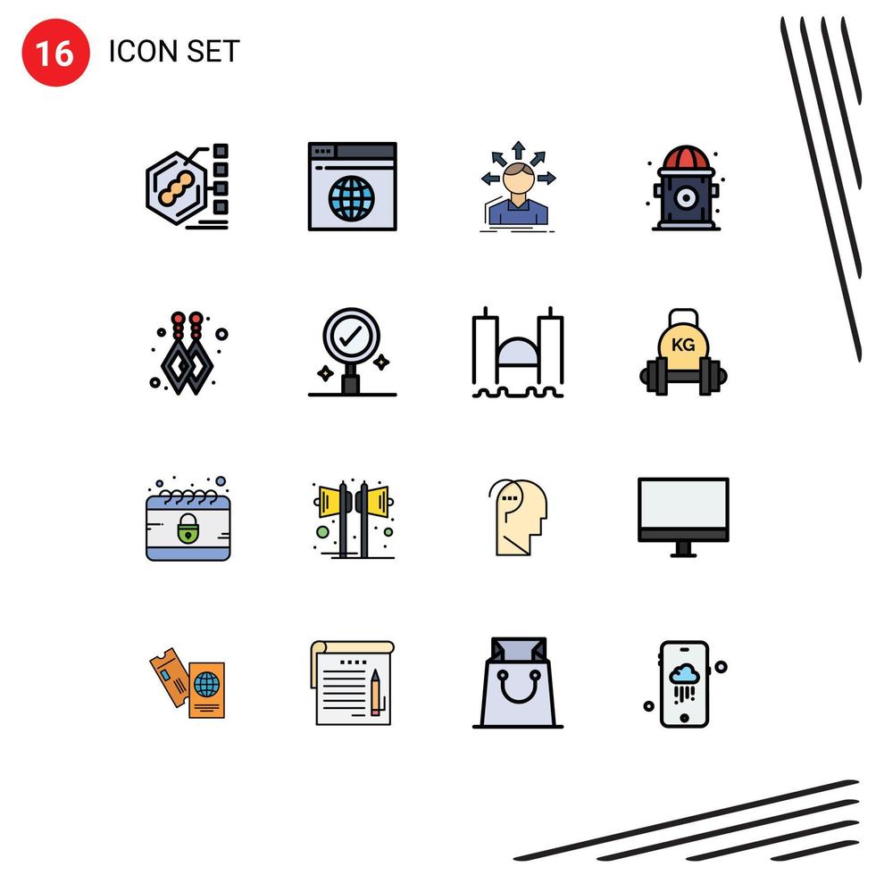 Group of 16 Flat Color Filled Lines Signs and Symbols for custom earrings life web city structure Editable Creative Vector Design Elements