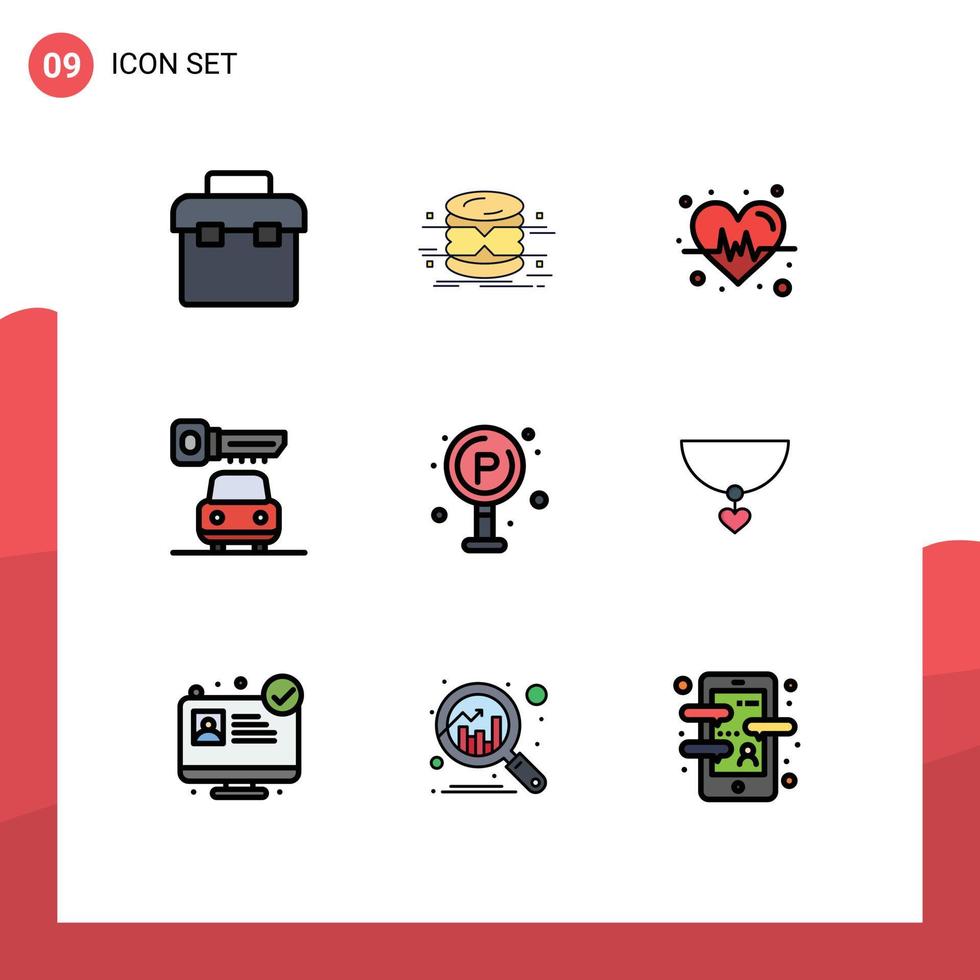 Group of 9 Modern Filledline Flat Colors Set for traffic city monitoring security car Editable Vector Design Elements