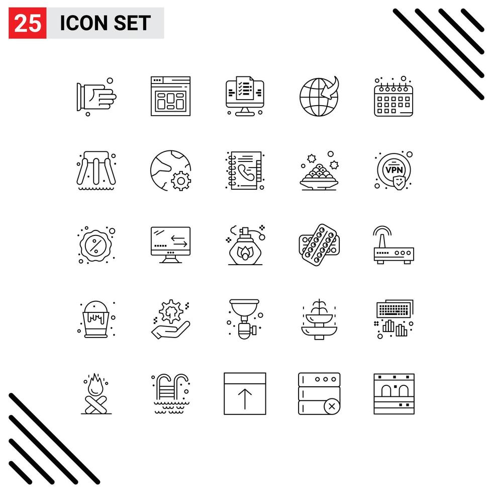 Modern Set of 25 Lines and symbols such as plans diet planning development travel arrow Editable Vector Design Elements