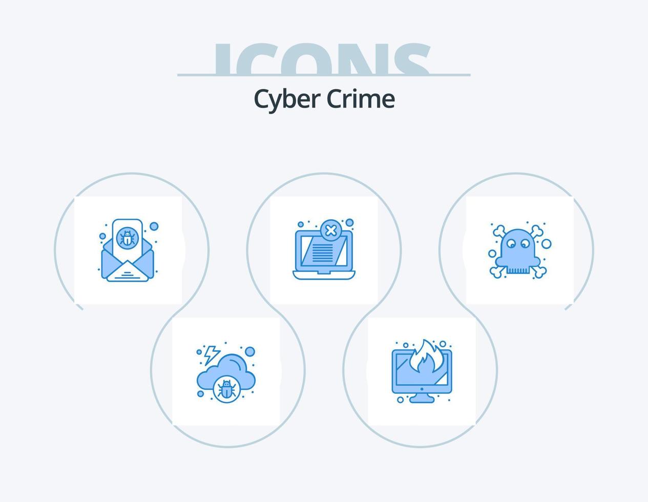 ciber crimen azul icono paquete 5 5 icono diseño. peligroso. ordenador portátil. bicho. error. vector