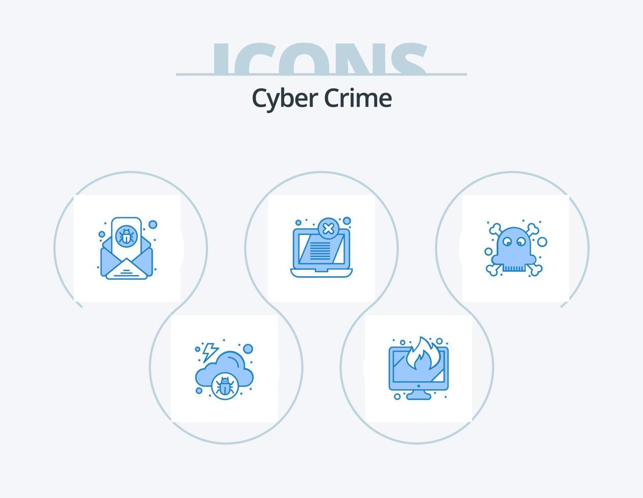 Cyber Crime Blue Icon Pack 5 Icon Design. dangerous. laptop. bug. error. vector