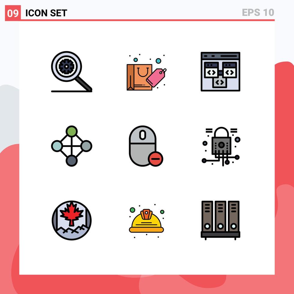 Set of 9 Modern UI Icons Symbols Signs for hardware devices browser topology hierarchy Editable Vector Design Elements