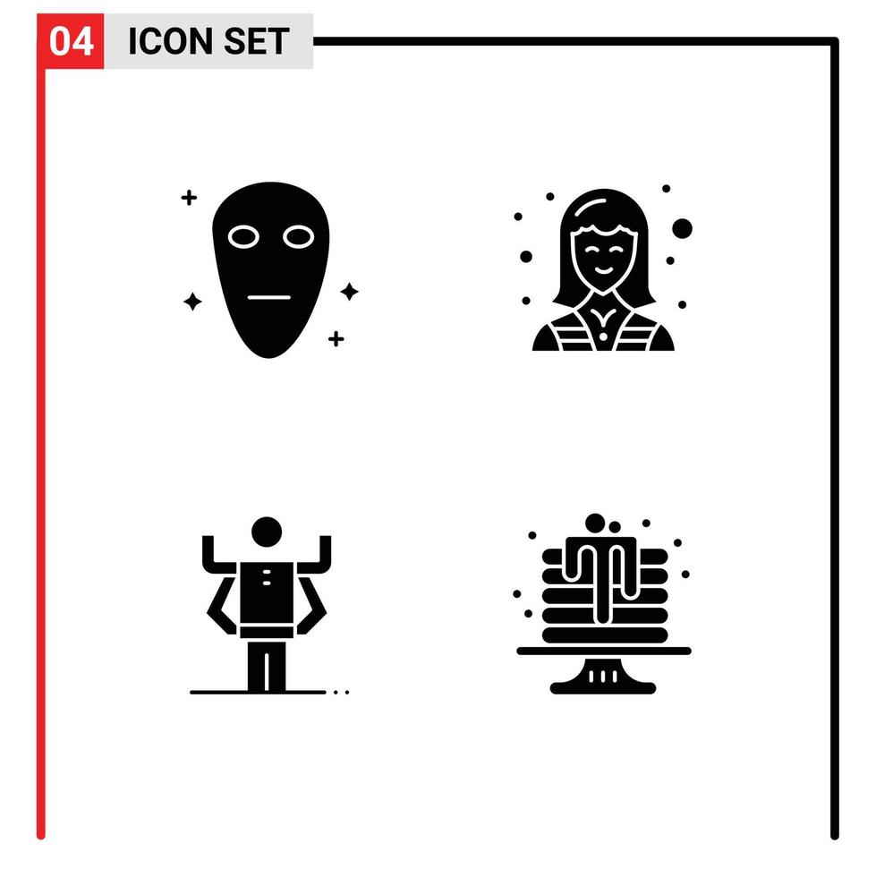 Modern Set of 4 Solid Glyphs Pictograph of alien human commercial technician organization Editable Vector Design Elements