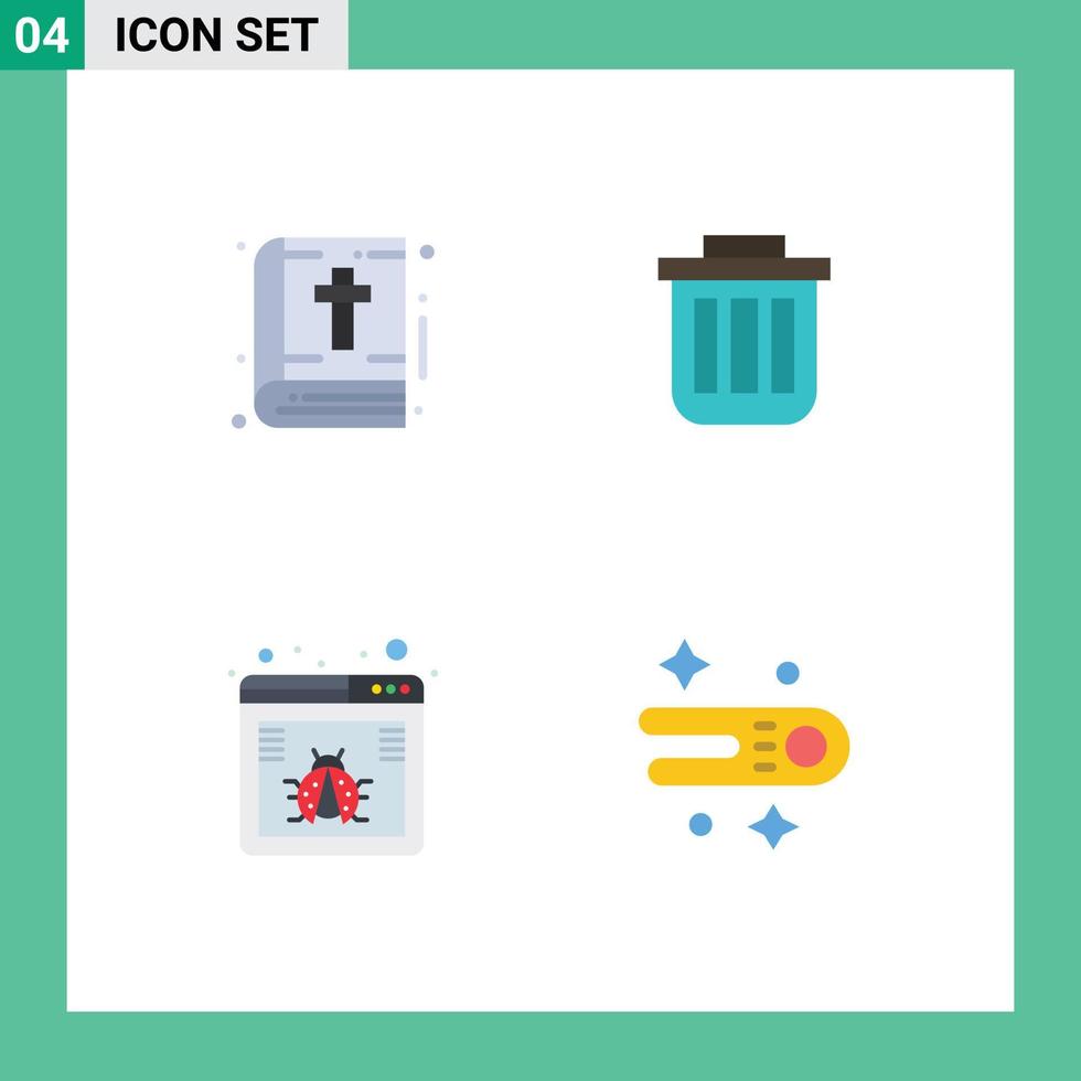 4 Universal Flat Icons Set for Web and Mobile Applications bible dustbin thanksgiving bin browser Editable Vector Design Elements