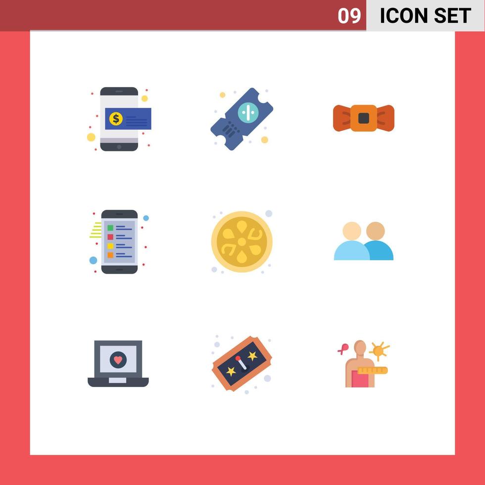 Editable Vector Line Pack of 9 Simple Flat Colors of lotus lemon bowtie list clipboard Editable Vector Design Elements