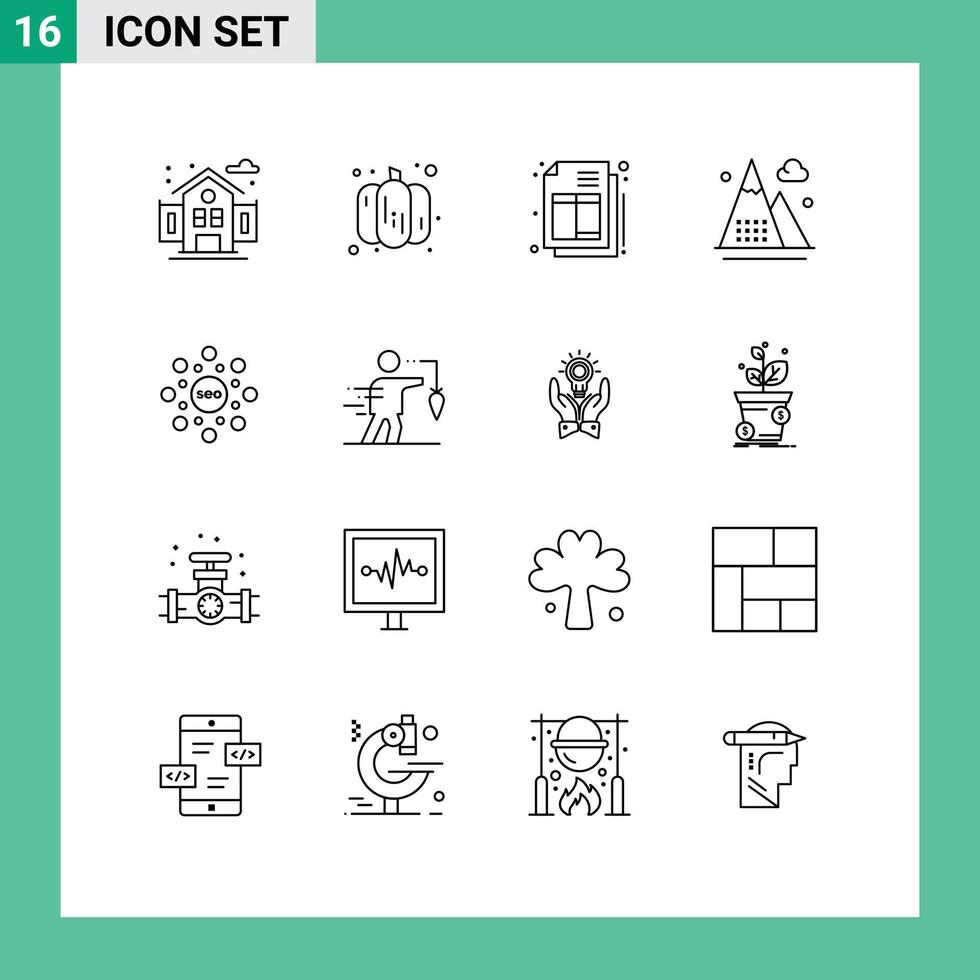 16 Outline concept for Websites Mobile and Apps rank circle invoice globe mountains Editable Vector Design Elements