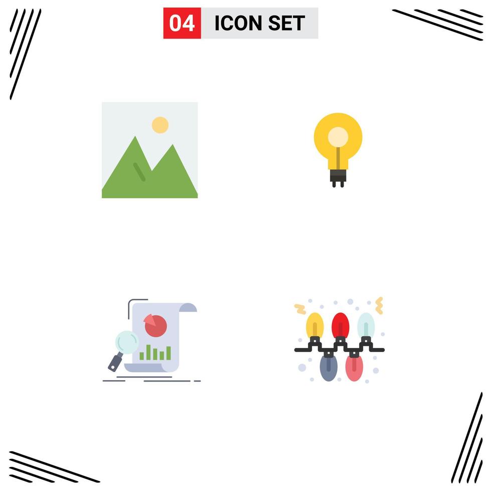 4 Universal Flat Icon Signs Symbols of decor inspirating interior glow analytics Editable Vector Design Elements