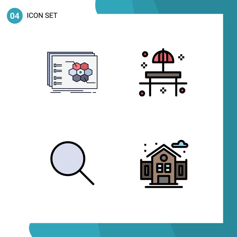 User Interface Pack of 4 Basic Filledline Flat Colors of game table tactic park research Editable Vector Design Elements