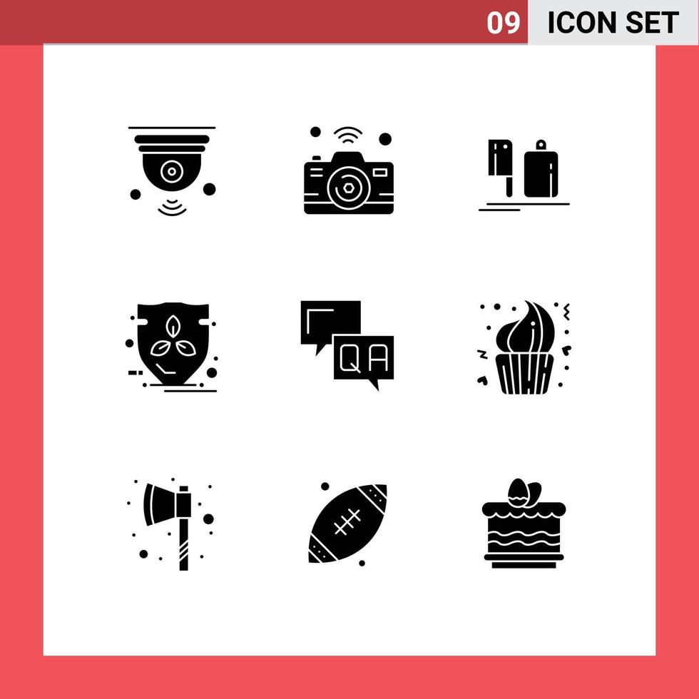 Set of 9 Modern UI Icons Symbols Signs for protection eco internet of things food chef Editable Vector Design Elements