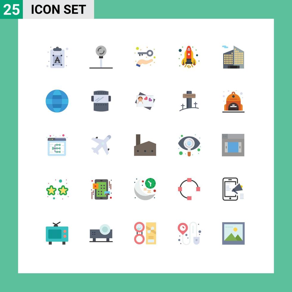 Universal Icon Symbols Group of 25 Modern Flat Colors of office building business space flame Editable Vector Design Elements
