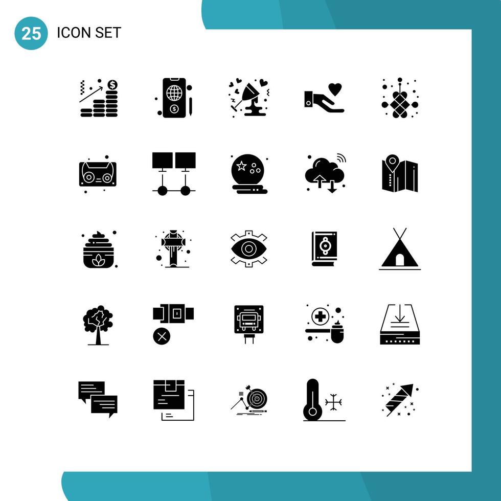 Group of 25 Modern Solid Glyphs Set for new chinese celebrate love hand Editable Vector Design Elements