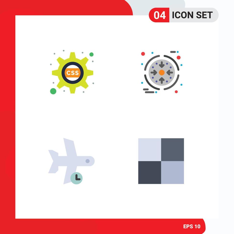 Pictogram Set of 4 Simple Flat Icons of cascading flight css gear processing transport Editable Vector Design Elements