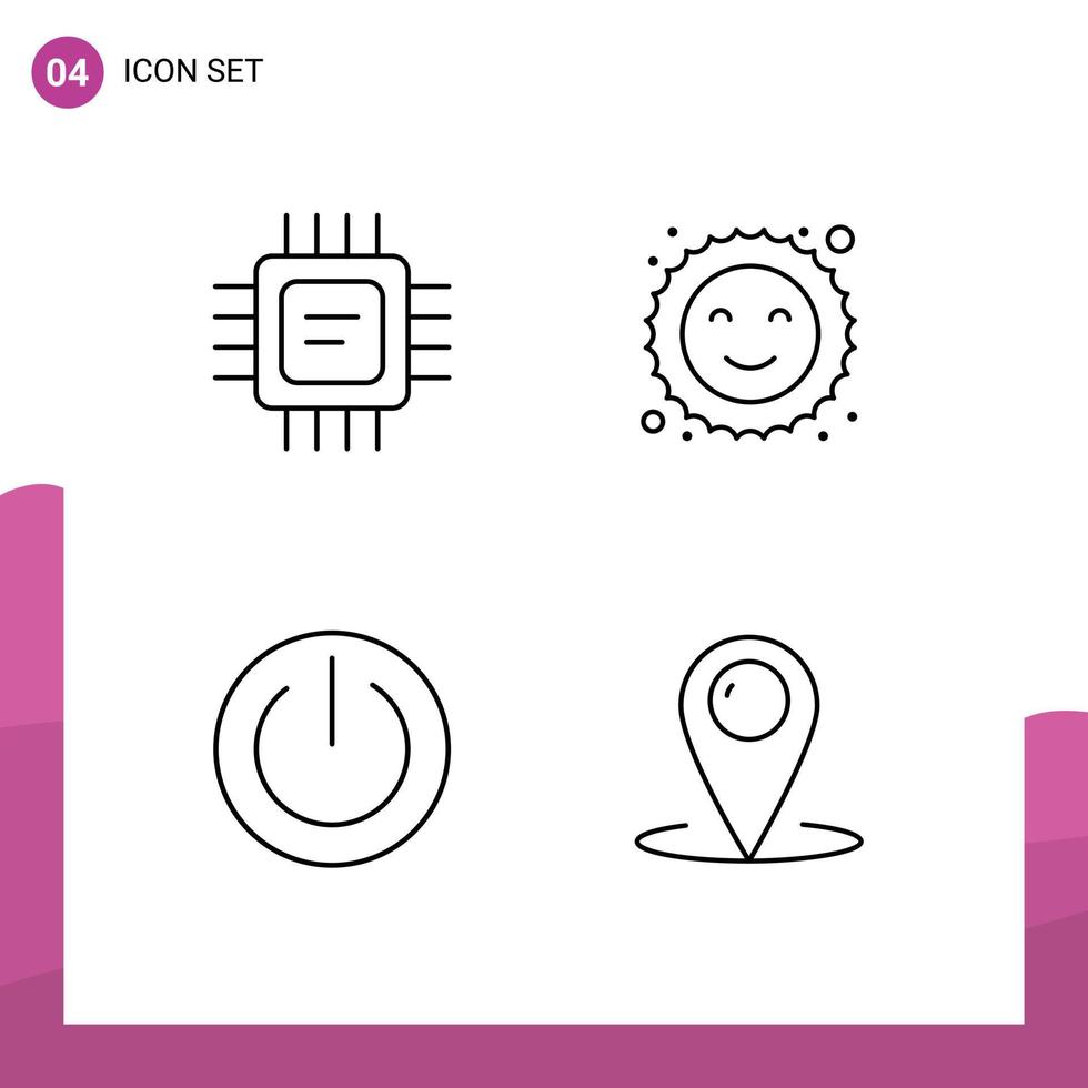 Editable Vector Line Pack of 4 Simple Filledline Flat Colors of chip on processor happy ui Editable Vector Design Elements