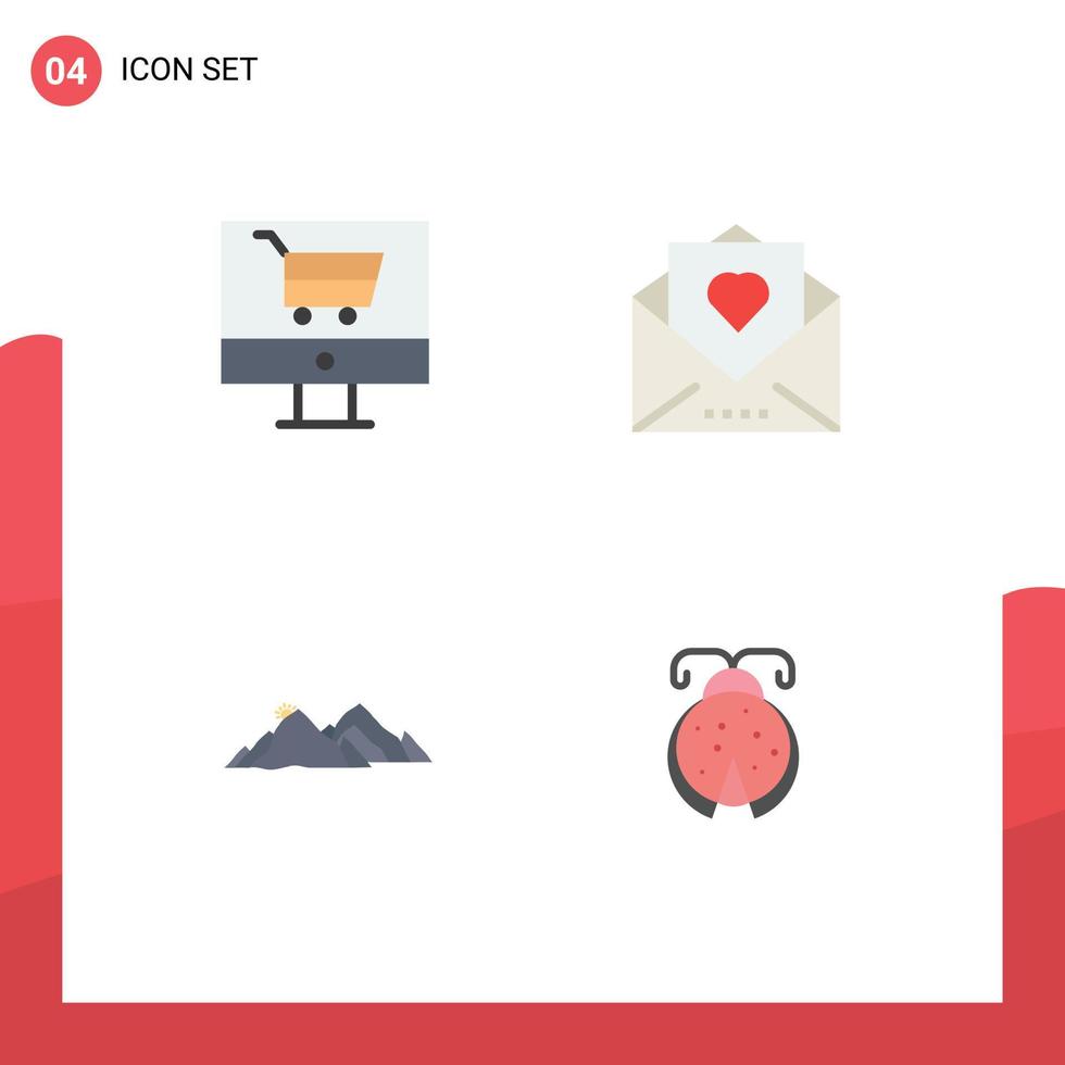 Modern Set of 4 Flat Icons and symbols such as cart mountain shop love letter hill Editable Vector Design Elements