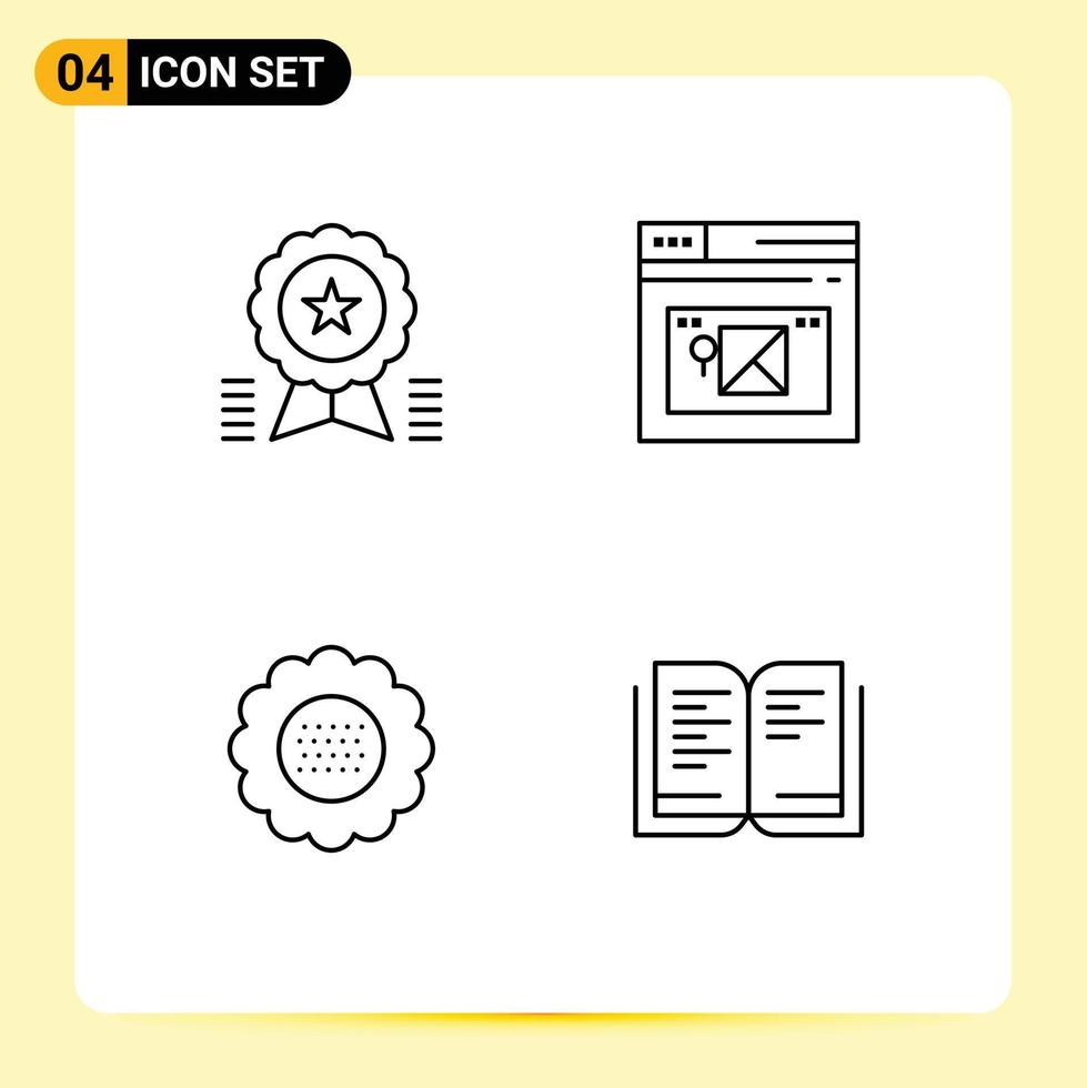 4 Thematic Vector Filledline Flat Colors and Editable Symbols of achievement flora medal page flower Editable Vector Design Elements