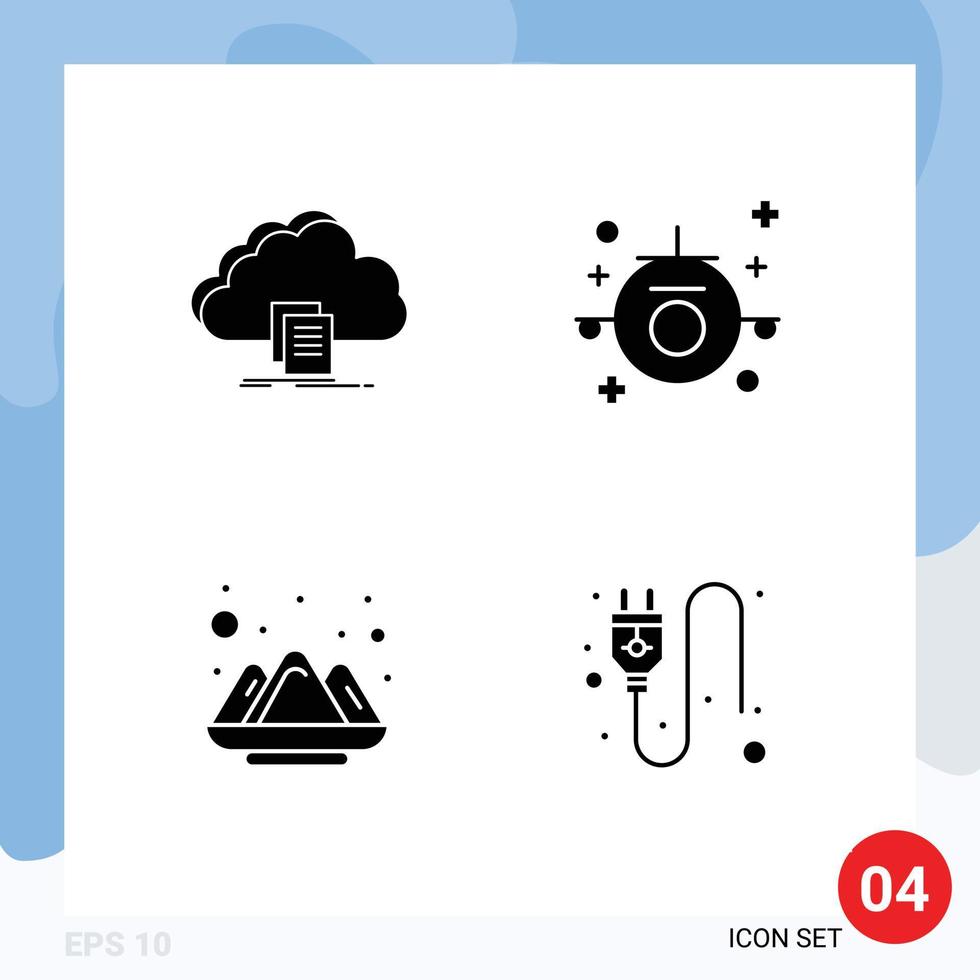 Set of 4 Modern UI Icons Symbols Signs for cloud color file holiday india Editable Vector Design Elements