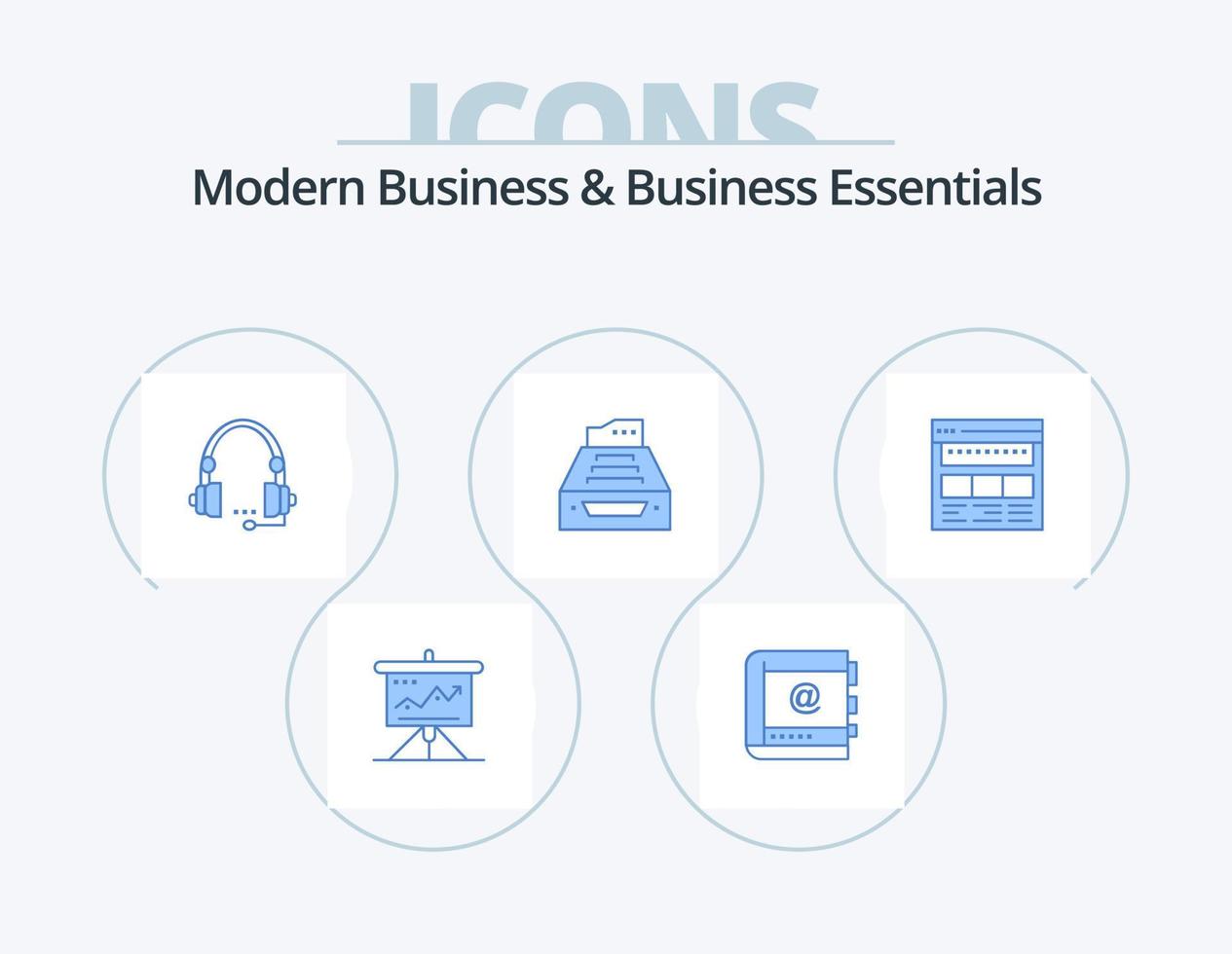 Modern Business And Business Essentials Blue Icon Pack 5 Icon Design. contact. call. business. support. phone vector