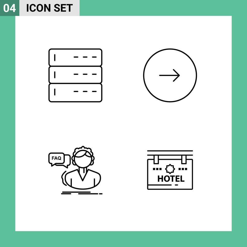 Set of 4 Modern UI Icons Symbols Signs for admin faq server multimedia call Editable Vector Design Elements