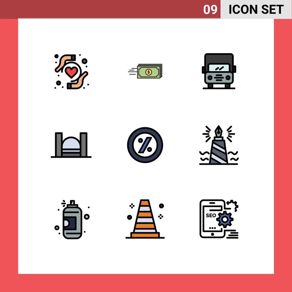 Group of 9 Filledline Flat Colors Signs and Symbols for ecommerce industrial auto harbor bridge Editable Vector Design Elements