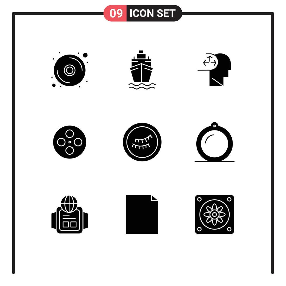 Solid Glyph Pack of 9 Universal Symbols of furniture sleep man eye movie Editable Vector Design Elements