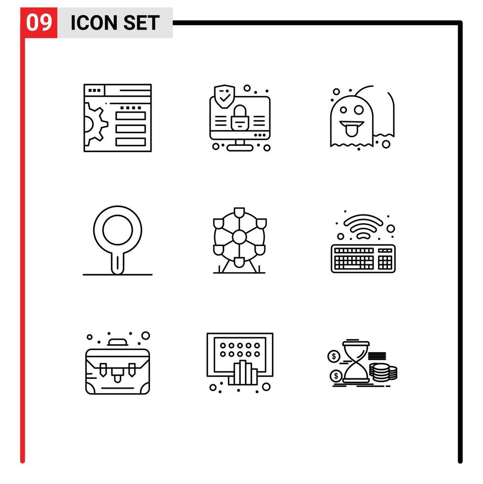 Modern Set of 9 Outlines Pictograph of wifi monument play landmark stew pan Editable Vector Design Elements