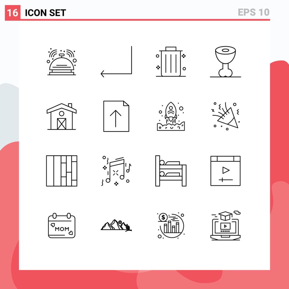 Group of 16 Modern Outlines Set for document house business home ham Editable Vector Design Elements