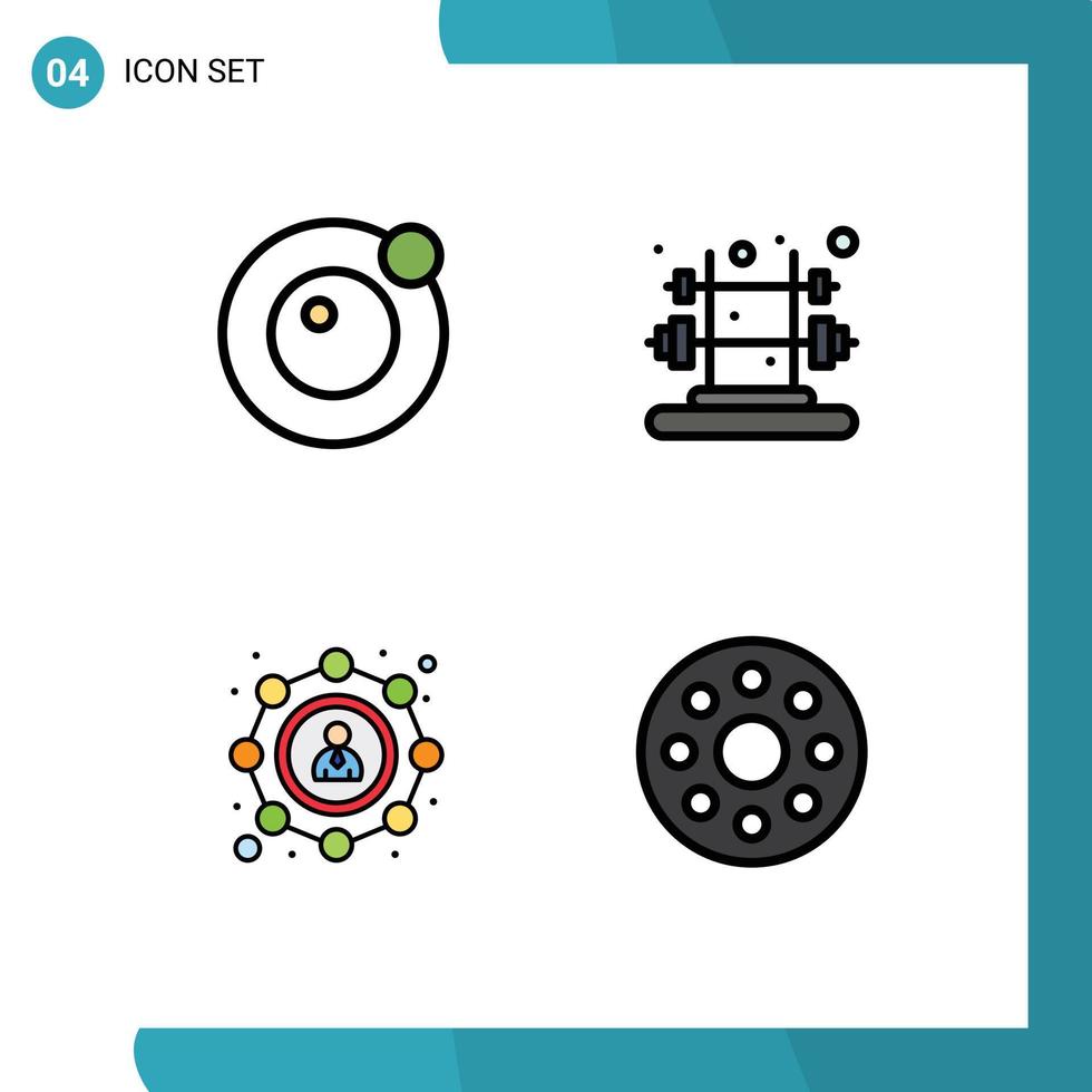 Set of 4 Vector Filledline Flat Colors on Grid for moon user fitness affiliate infrared Editable Vector Design Elements