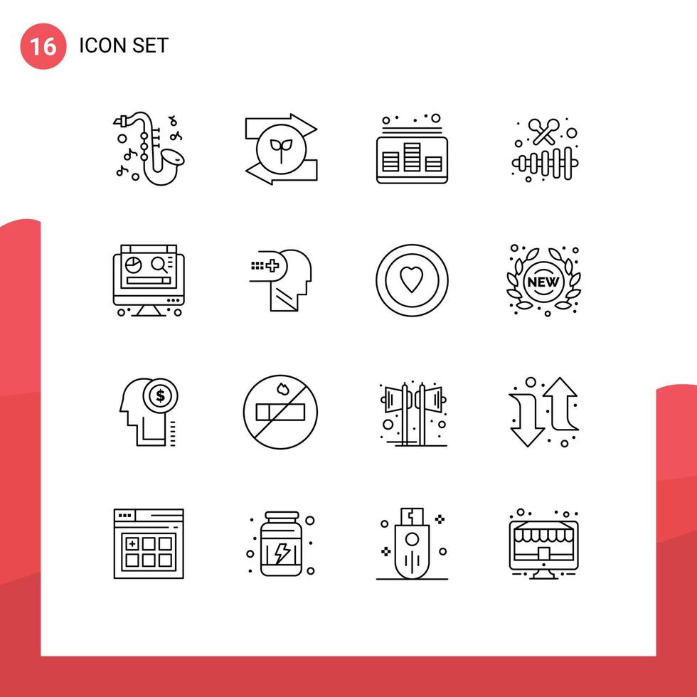 Group of 16 Outlines Signs and Symbols for digital party control xylophone instrument Editable Vector Design Elements