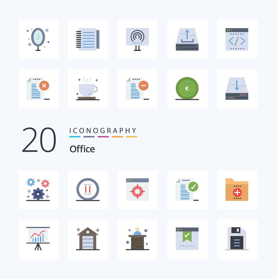 20 Office Flat Color icon Pack like business notice application document approve vector