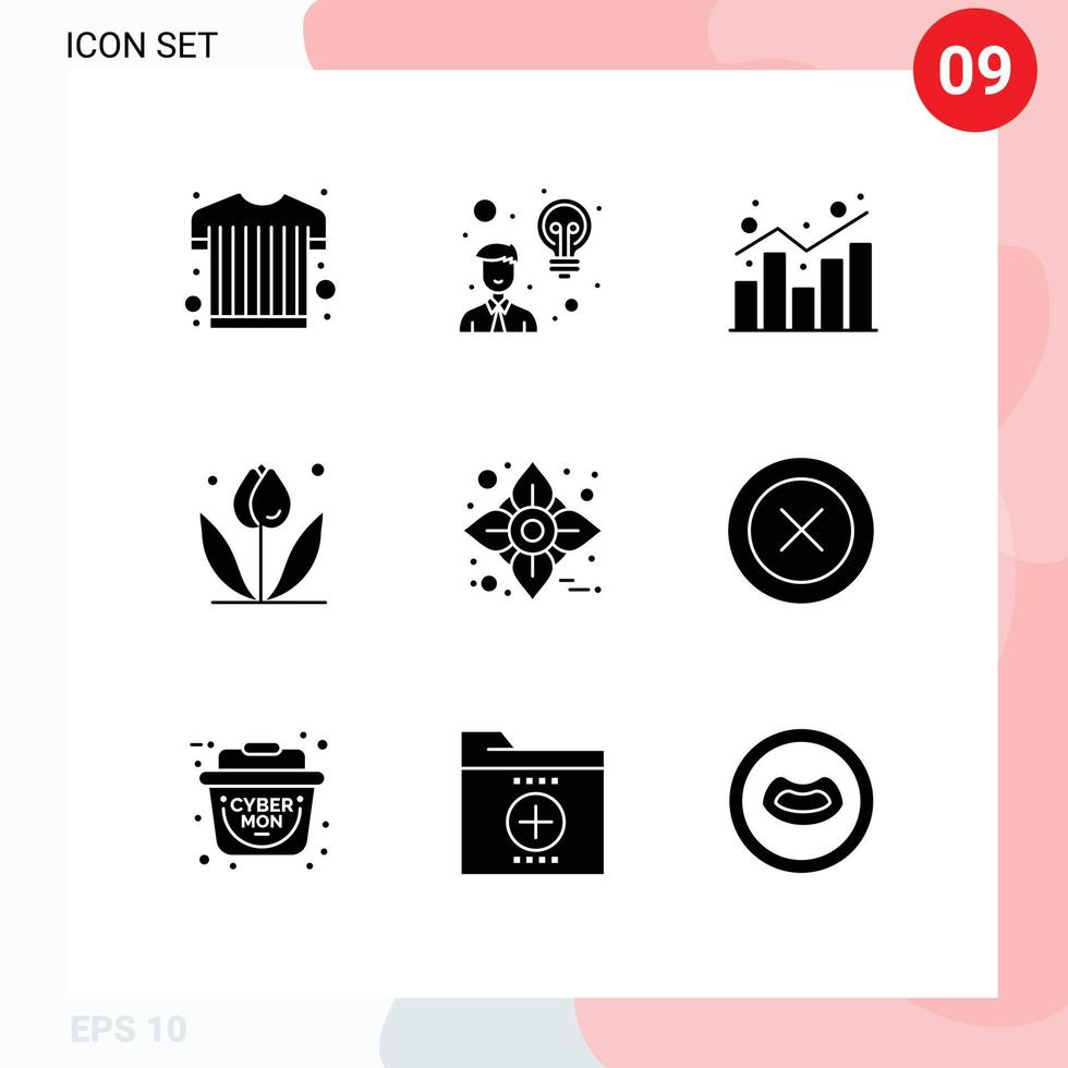 Mobile Interface Solid Glyph Set of 9 Pictograms of autumn spring chart nature flower Editable Vector Design Elements