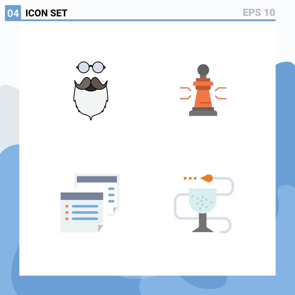 Pictogram Set of 4 Simple Flat Icons of moustache game beared advantage tactic Editable Vector Design Elements