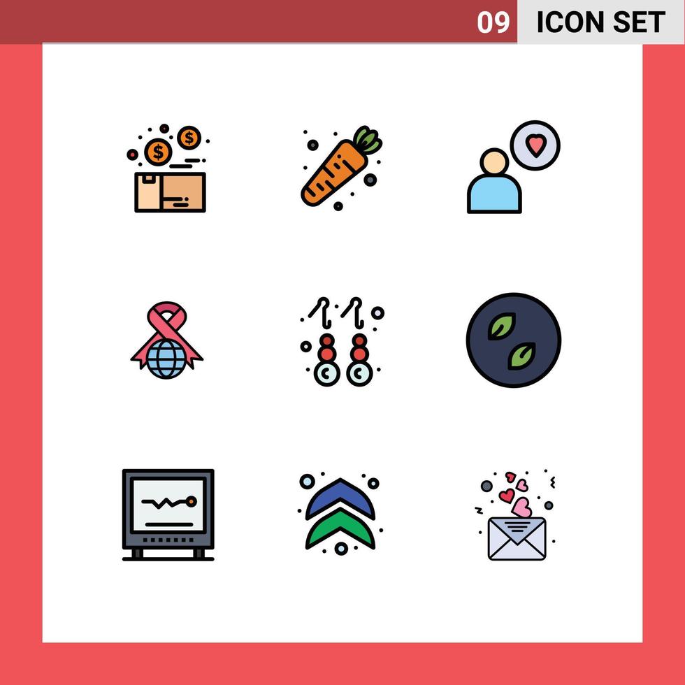 User Interface Pack of 9 Basic Filledline Flat Colors of gold earring man world ribbon Editable Vector Design Elements