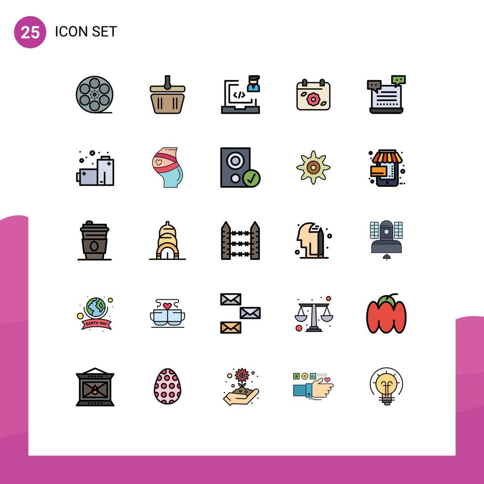 25 universal lleno línea plano color señales símbolos de ai fecha codificación flor programador editable vector diseño elementos